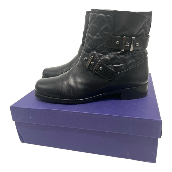 Stuart Weitzman Shoes - Stuart Weitzman Black Leather Quilted Biker Motorcycle Booties Women’s 8.5